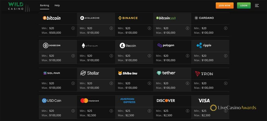 wildcasino deposit methods and limits